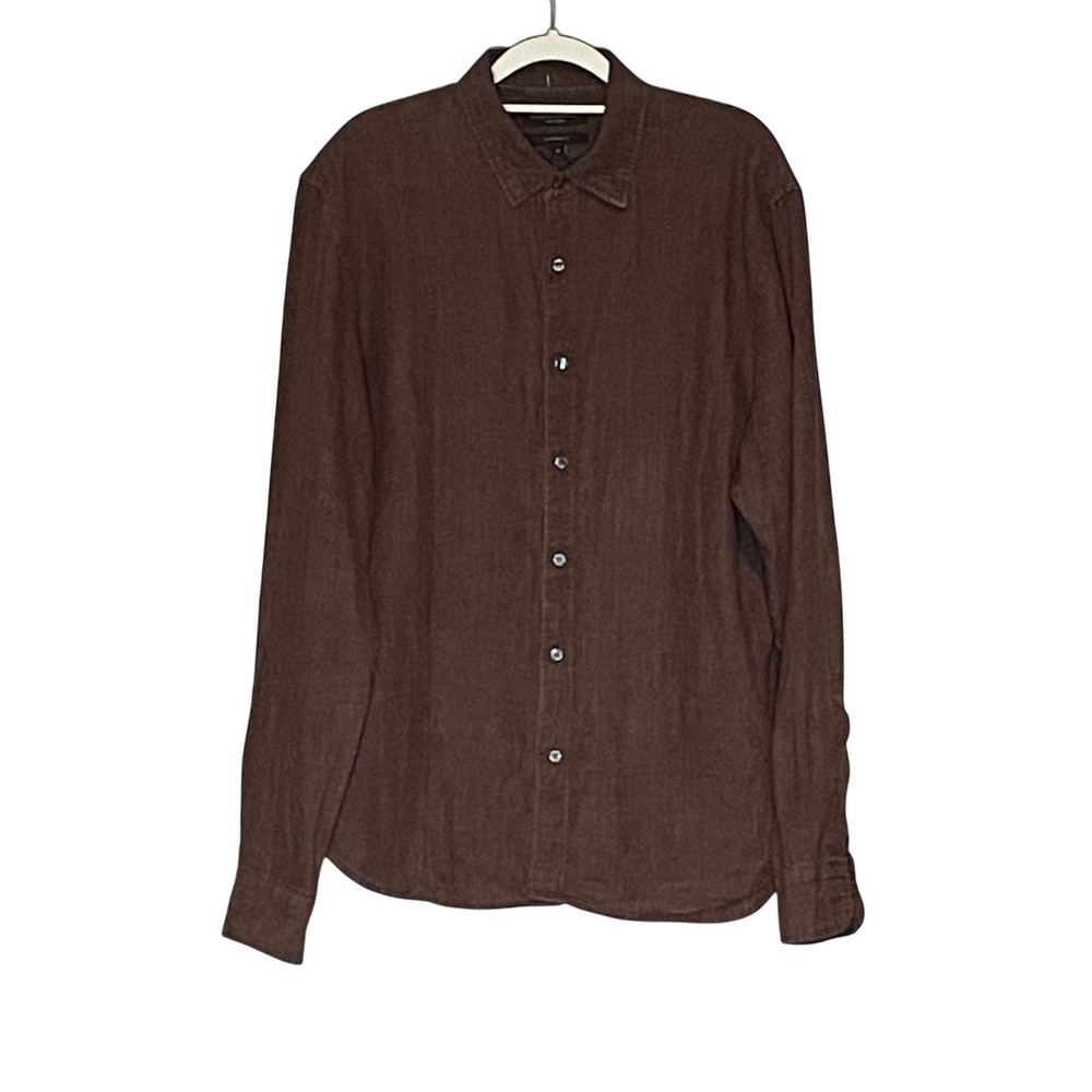 Banana Republic Mens Brown 100% Linen Standard Fit Long Sleeve Button Down M
